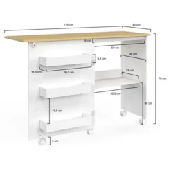 Table de couture pliante à roulettes avec plateau 118 cm et 4 étagères