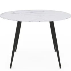 Table de cuisine ronde 4-6 personnes effet marbre blanc 110cm