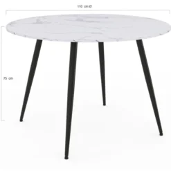 Table de cuisine ronde 4-6 personnes effet marbre blanc 110cm