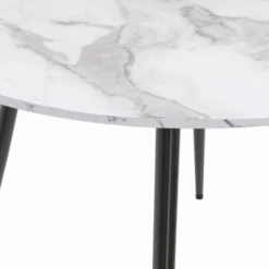 Table de cuisine ronde 4-6 personnes effet marbre blanc 110cm