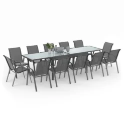 Table de jardin extensible 12 places grise avec chaises