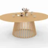 Table de jardin extensible ronde SOLAL 160-200 CM 6-10 personnes avec pied lattes en métal effet bois