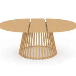 Table de jardin extensible ronde SOLAL 160-200 CM 6-10 personnes avec pied lattes en métal effet bois