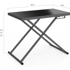 Table de jardin à hauteur réglable 3 positions 100 cm en métal gris anthracite et plateau gris