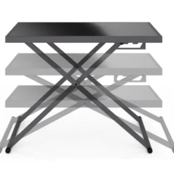 Table de jardin à hauteur réglable 3 positions 100 cm en métal gris anthracite et plateau gris