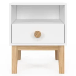 Table de nuit enfant avec 1 tiroir et 1 niche blanc et bois