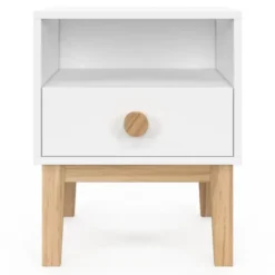 Table de nuit enfant avec 1 tiroir et 1 niche blanc et bois