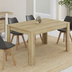 Table de salle à manger en bois imitation hêtre 6 personnes