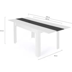 Table de salle à manger extensible blanche et grise 6-10 personnes