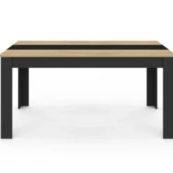 Table de salle à manger noire et imitation hêtre 8 personnes