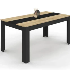 Table de salle à manger noire et imitation hêtre 8 personnes