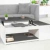 Table de salon avec plateau relevable et coffre bois blanc et plateau gris