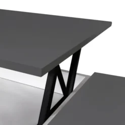 Table de salon avec plateau relevable et coffre bois blanc et plateau gris