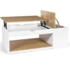 Table de salon avec plateau relevable bois blanc et façon hêtre