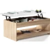 Table de salon avec plateau relevable imitation hêtre plateau blanc