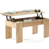Table de salon avec plateau relevable bois imitation hêtre