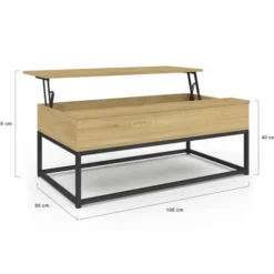Table de salon industrielle avec plateau relevable