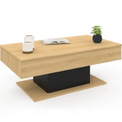 Table de salon relevable bois et noir