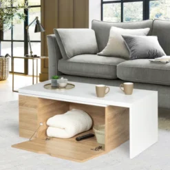 Table de salon rotative avec coffre de rangement