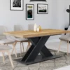 Table extensible rectangulaire bois et noir 6 à 10 personnes avec pied noir en X