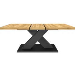 Table extensible rectangulaire bois et noir 6 à 10 personnes avec pied noir en X