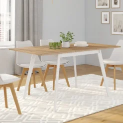 Table extensible scandinave bois et pieds blancs