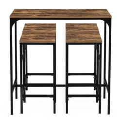 Table haute avec 4 tabourets bois effet vieilli