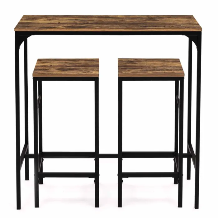 Table haute avec 2 tabourets bois effet vieilli