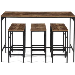 Table haute avec 6 tabourets bois effet vieilli
