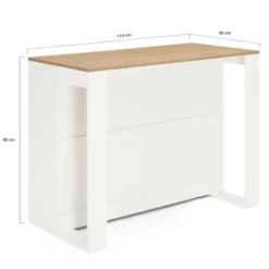 Table haute îlot de cuisine blanche et bois