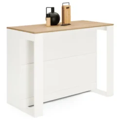 Table haute îlot de cuisine blanche et bois