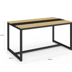 Table industrielle bois et métal 8 personnes 150 cm