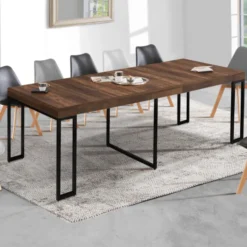Table industrielle extensible 14 personnes 300 cm bois foncé