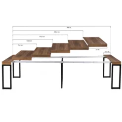 Table industrielle extensible 14 personnes 300 cm bois foncé