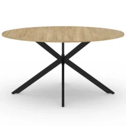 Table industrielle 8 personnes ovale bois et pied araignée noir 150 cm
