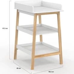 Table à langer avec 2 étagères façon hêtre et blanc