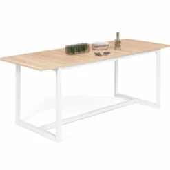 Table à manger blanche et bois extensible style industriel