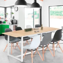 Table à manger blanche et bois extensible style industriel
