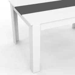 Table à manger blanche et grise 140 cm avec 6 chaises grises liseré blanc