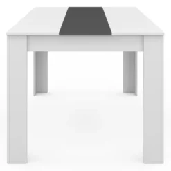 Table à manger blanche et grise 140 cm avec 6 chaises grises