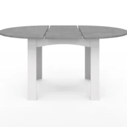 Table à manger blanche et plateau effet béton extensible ronde