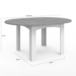 Table à manger blanche et plateau effet béton extensible ronde