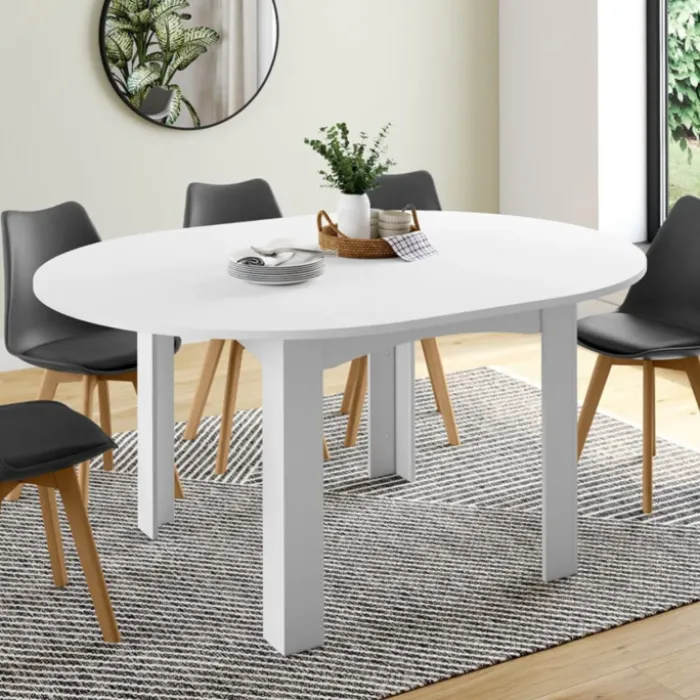 Table à manger blanche extensible ronde pour 4-8 personnes