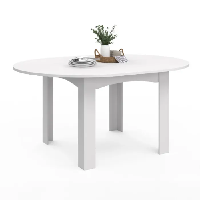 Table à manger blanche extensible ronde pour 4-8 personnes