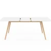 Table à manger blanche extensible 160-200 cm et 6 chaises scandinaves bois et blanc