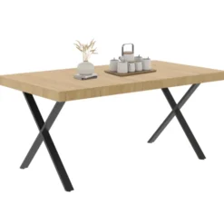 Table à manger bois et métal noir 160 cm