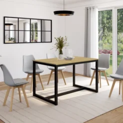 Table à manger bois et métal noir 120 cm