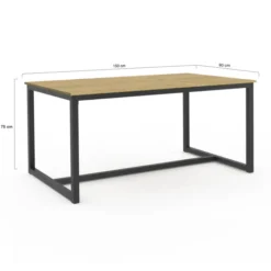 Table à manger bois et métal noir 150 cm