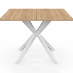 Table à manger carrée 110 cm 8 personnes plateau en bois avec pied araignée en métal blanc