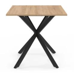 Table à manger carrée 80 cm 4 personnes en bois et pied araignée en métal noir